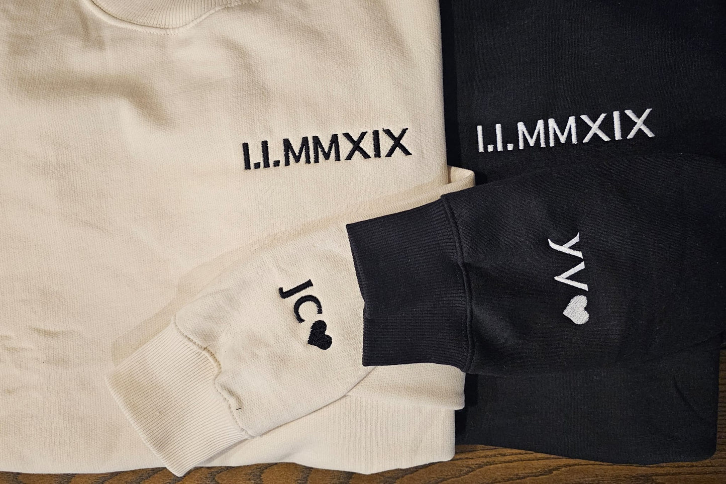 Custom Embroidered Roman Numeral Hoodie - Couples Gift - Personalized Gift Date Hoodie Initial on Sleeve - Engagements, 1st Anniversary gift